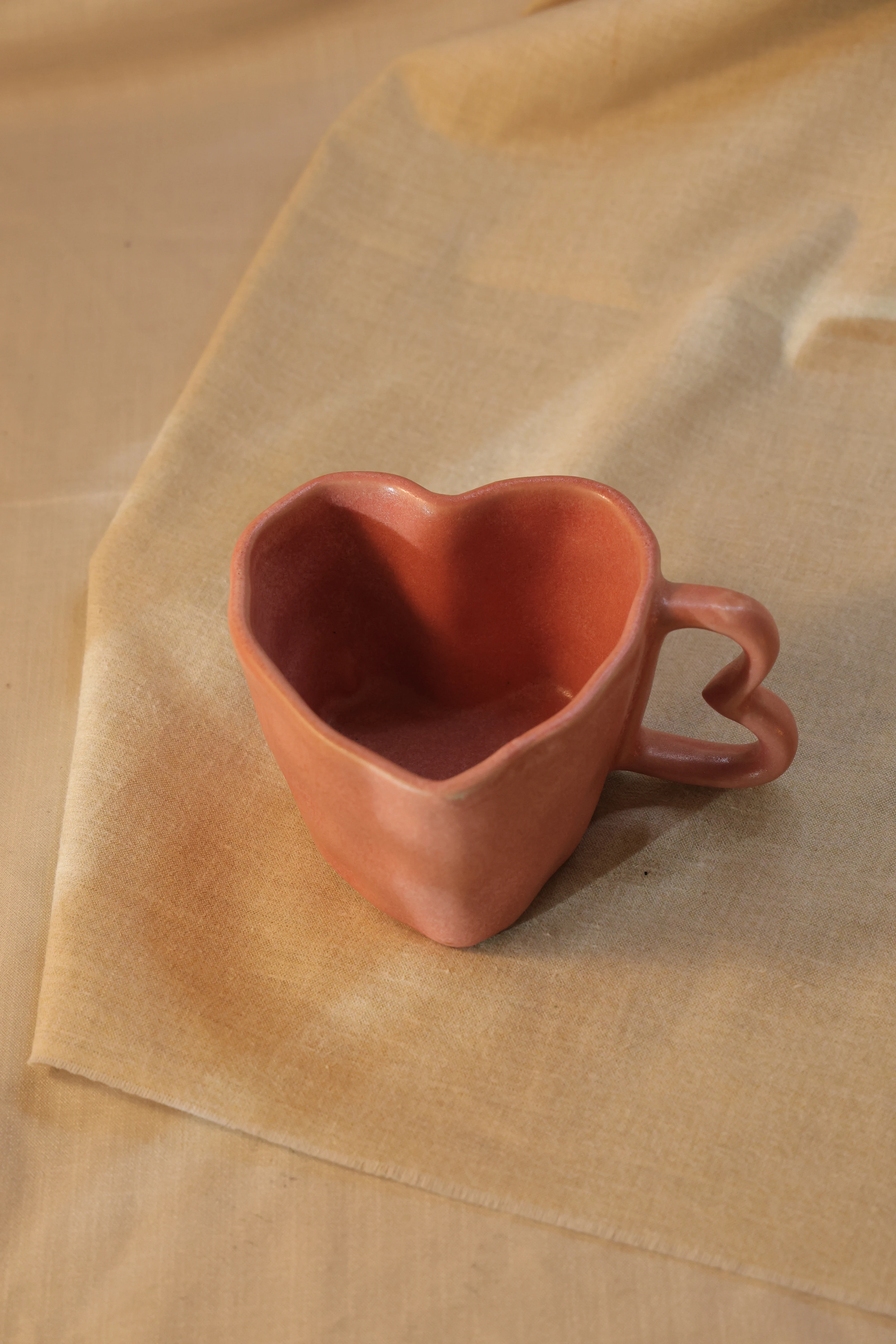 Pink Heart-Shaped Ceramic Tea Cup