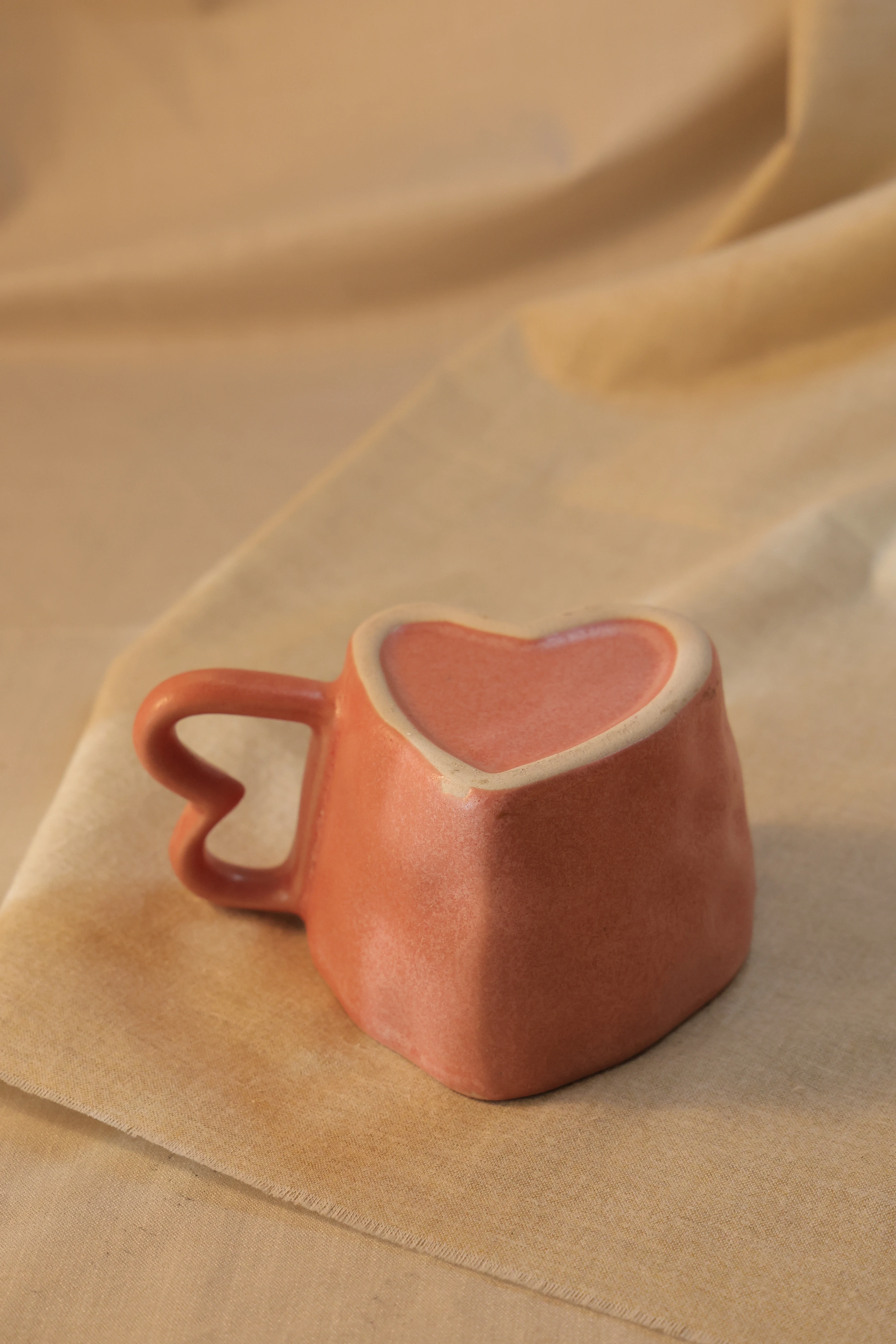 Pink Heart-Shaped Ceramic Tea Cup