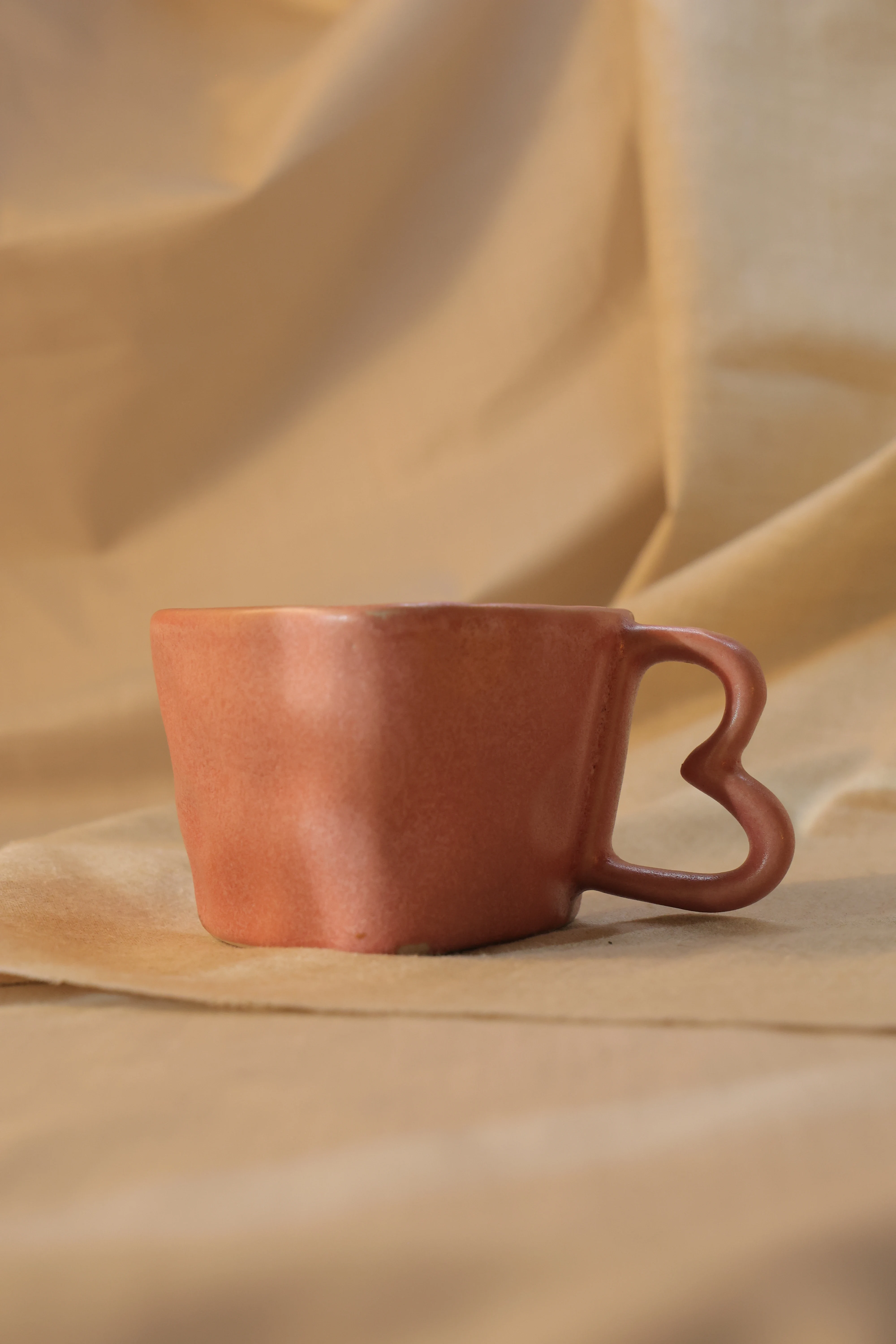 Pink Heart-Shaped Ceramic Tea Cup
