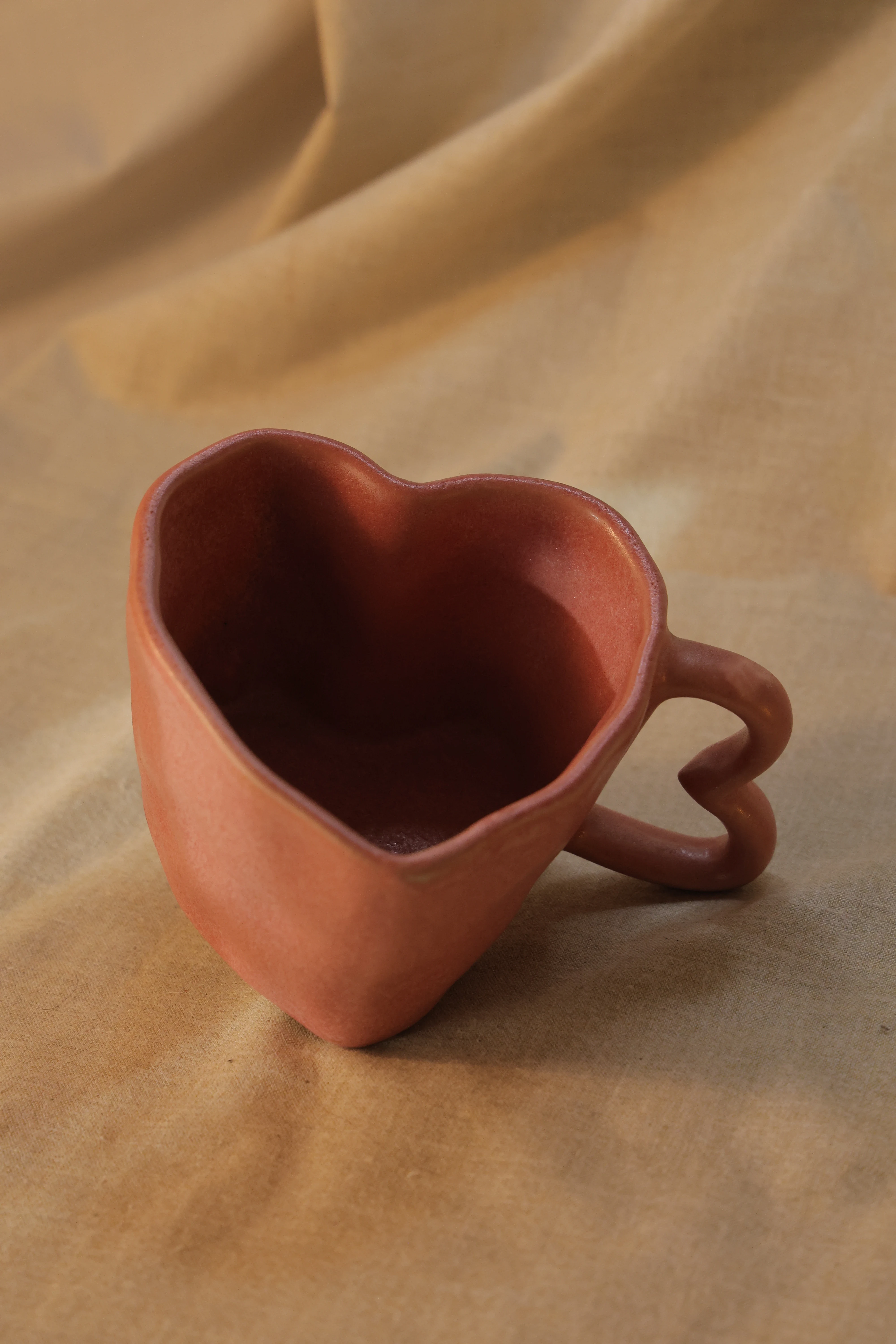 Pink Heart-Shaped Ceramic Tea Cup